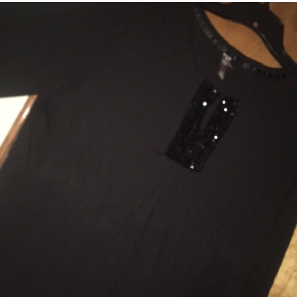 Sz. Large Beaded Neck Quarter Sleeve Length Top - Picture 2 of 7